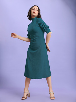 PURVAJA Women A-line Green Below Knee Dress