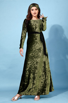 junglybilli Women A-line Dark Green Maxi/Full Length Dress