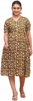 Anurang Women A-line Green Midi/Calf Length Dress