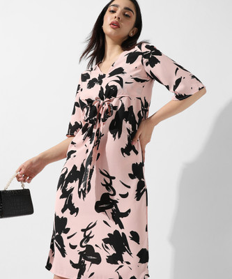 CAMPUS SUTRA Women A-line Pink, Black Above Knee/Mid Thigh Length Dress