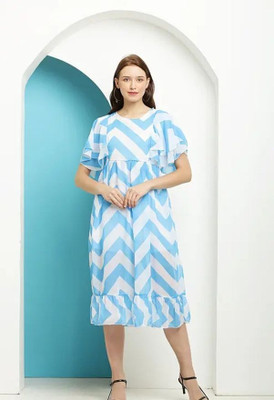 Fashion2wear Women A-line Light Blue Midi/Calf Length Dress