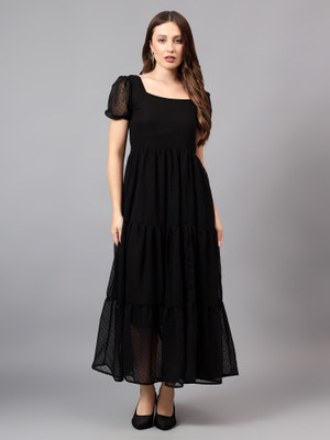 bright nex Women Fit and Flare Black Ankle Length Dress