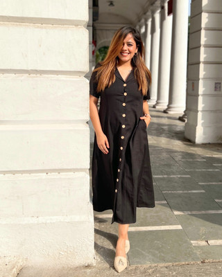 The Svaya Women A-line Black Midi/Calf Length Dress