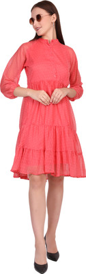 TishuMishu Women Fit and Flare Pink Knee Length Dress