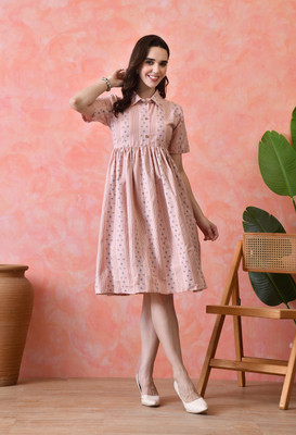 VCJ CREATION Women A-line Pink Knee Length Dress