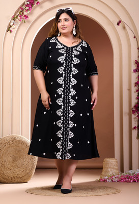 PrettyPlus by Desinoor.com Women A-line Black Midi/Calf Length Dress