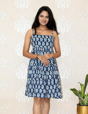 JAIPUR HAND BLOCK Women A-line Blue Knee Length Dress