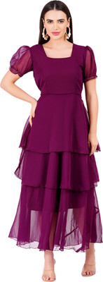 color world Women Layered Purple Maxi/Full Length Dress