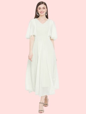 Herway Women Fit and Flare White Dress