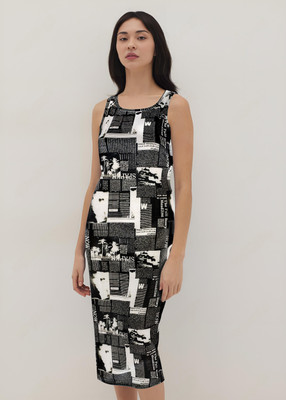 CILIMILI Women Bodycon Black Midi/Calf Length Dress