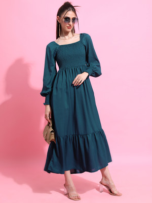 Tokyo Talkies Women Tiered Dark Blue Maxi/Full Length Dress