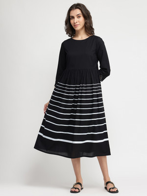 Pink Fort Women Fit and Flare Black Midi/Calf Length Dress