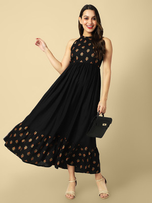 Daevish Women A-line Multicolor Maxi/Full Length Dress