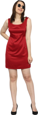 ROARERSS Women Skater Maroon Above Knee/Mid Thigh Length Dress