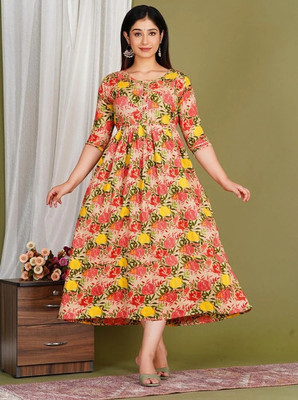 HouseOfCommon Women A-line Multicolor Midi/Calf Length Dress