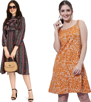 Oomph! Women A-line Multicolor Midi/Calf Length Dress
