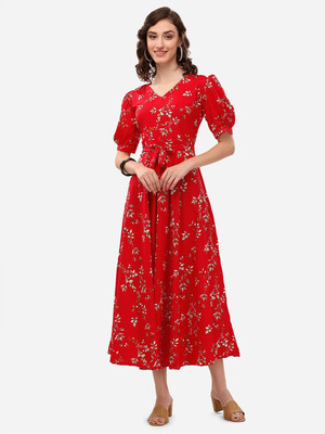 Rosasignora Women Maxi Red Knee Length Dress