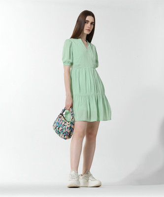ONLY Women A-line Green Above Knee/Mid Thigh Length Dress
