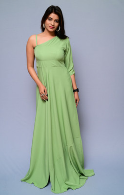 diyaz Women Fit and Flare Light Green Maxi/Full Length Dress
