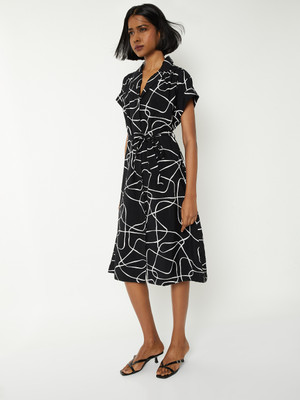 MAX Women A-line Black Below Knee Dress
