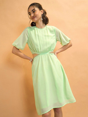 CORSICA Women A-line Green Knee Length Dress