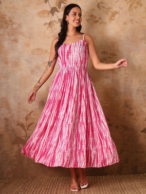 vijay garments Women A-line Pink Midi/Calf Length Dress