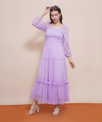 Globus Women Fit and Flare Purple Maxi/Full Length Dress