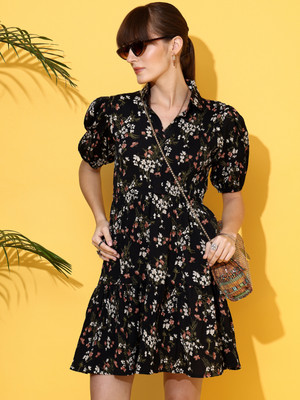 Seek By Sheetal Women Shirt Black Above Knee/Mid Thigh Length Dress
