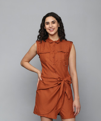 Allen Solly Women A-line Orange Above Knee/Mid Thigh Length Dress