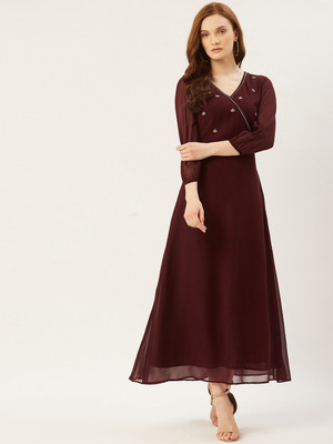 Moda Rapido Women A-line Maroon Midi/Calf Length Dress