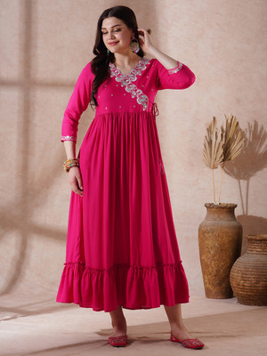 Globus Women Fit and Flare Pink Midi/Calf Length Dress
