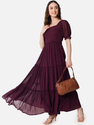 Raiyani Enterprise Women Fit and Flare Purple Midi/Calf Length Dress