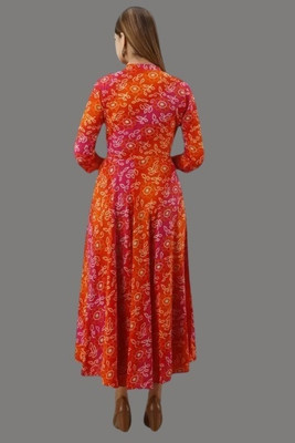 AnviTextile Women Fit and Flare Multicolor Midi/Calf Length Dress