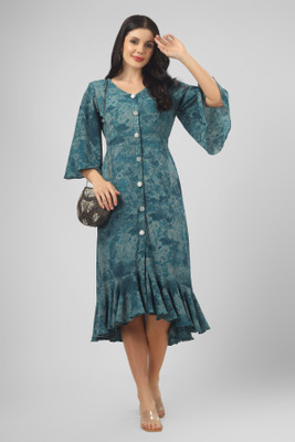 Wownoon Women A-line Dark Green Midi/Calf Length Dress