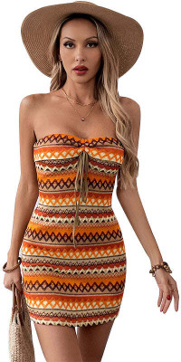 OUTZIDR Women Bodycon Orange Above Knee/Mid Thigh Length Dress