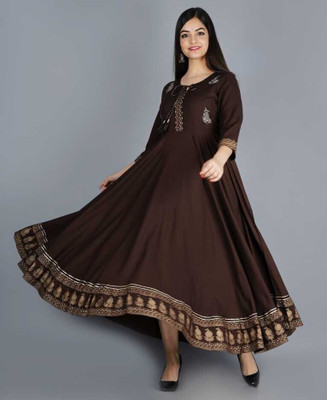 MANISUKMI FASHION Women Fit and Flare Brown Ankle Length Dress