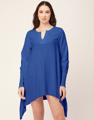 moomaya Women Asymmetric Blue Above Knee/Mid Thigh Length Dress