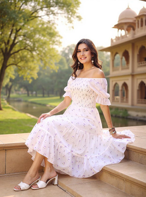 Attire Empire Women Fit and Flare Purple, Green, Pink, Black, Blue, White Maxi/Full Length Dress