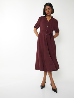 MAX Women A-line Red Below Knee Dress