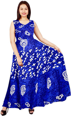 HouseOfCommon Women Maxi Blue Full Length Dress
