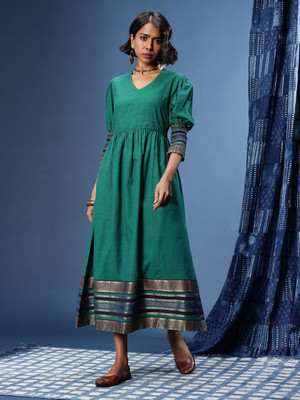 Taavi Women A-line Green Midi/Calf Length Dress