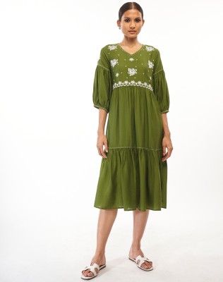 ARHAA Women Tiered Green Dress