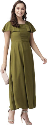 ladik way Women Maxi Dark Green Full Length Dress
