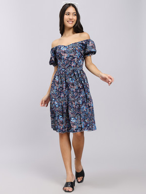 Attire Empire Women A-line Blue Above Knee/Mid Thigh Length Dress