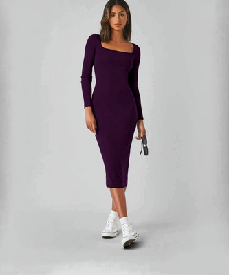 Babisa Women Bodycon Purple Midi/Calf Length Dress