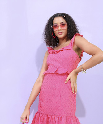 Tokyo Talkies Women Fit and Flare Pink Mini/Short Dress