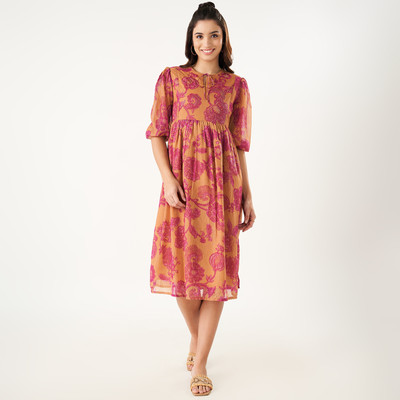 Akkriti by Pantaloons Women Fit and Flare Yellow Below Knee Dress