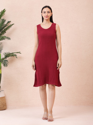 NOQUO Women Bodycon Red Knee Length Dress