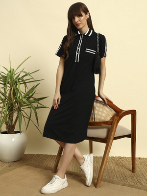 Sephani Women Shirt Black Below Knee Dress