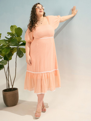 SASSAFRAS Curve Women A-line Orange Midi/Calf Length Dress